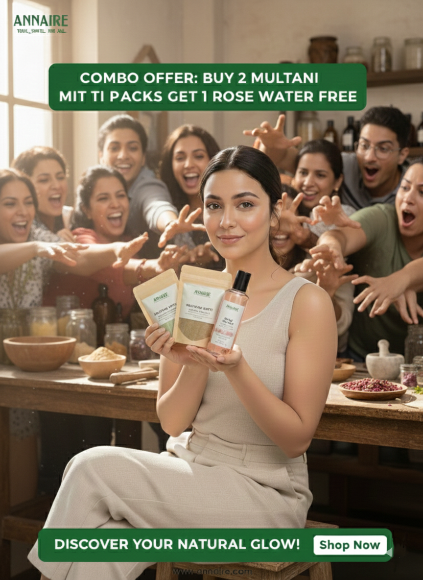 2 Multani Mitti Powder Packs + FREE Pure Rose Water