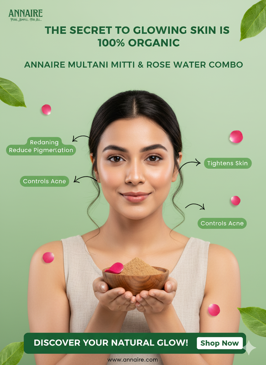 100% Organic Combo 2 Multani Mitti Packs + 1 Rose Water FREE