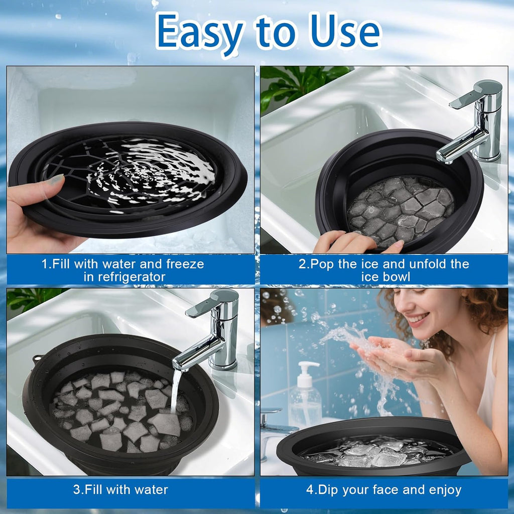 Silicone Face Ice Bowl with Built-In Icetray, Collapsible Face Tub for Ice Bath, Facial Ice Plunge Bowl, Ice Water Facials at Home