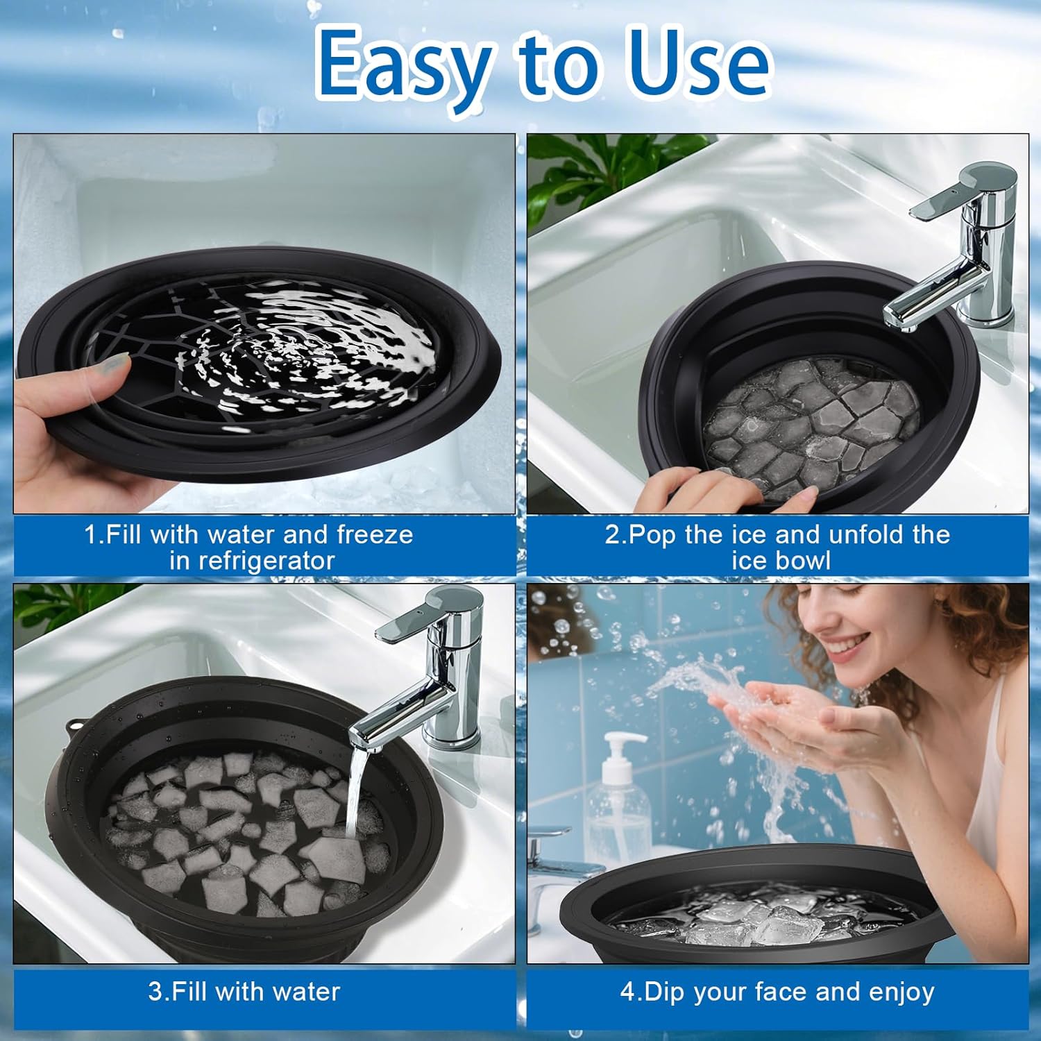 Silicone Face Ice Bowl with Built-In Icetray, Collapsible Face Tub for Ice Bath, Facial Ice Plunge Bowl, Ice Water Facials at Home